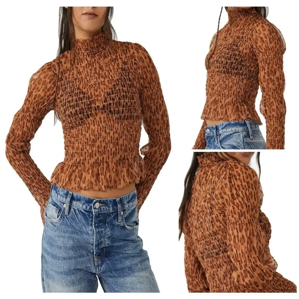 NWT Free People‎ Hello There Top in Leopard